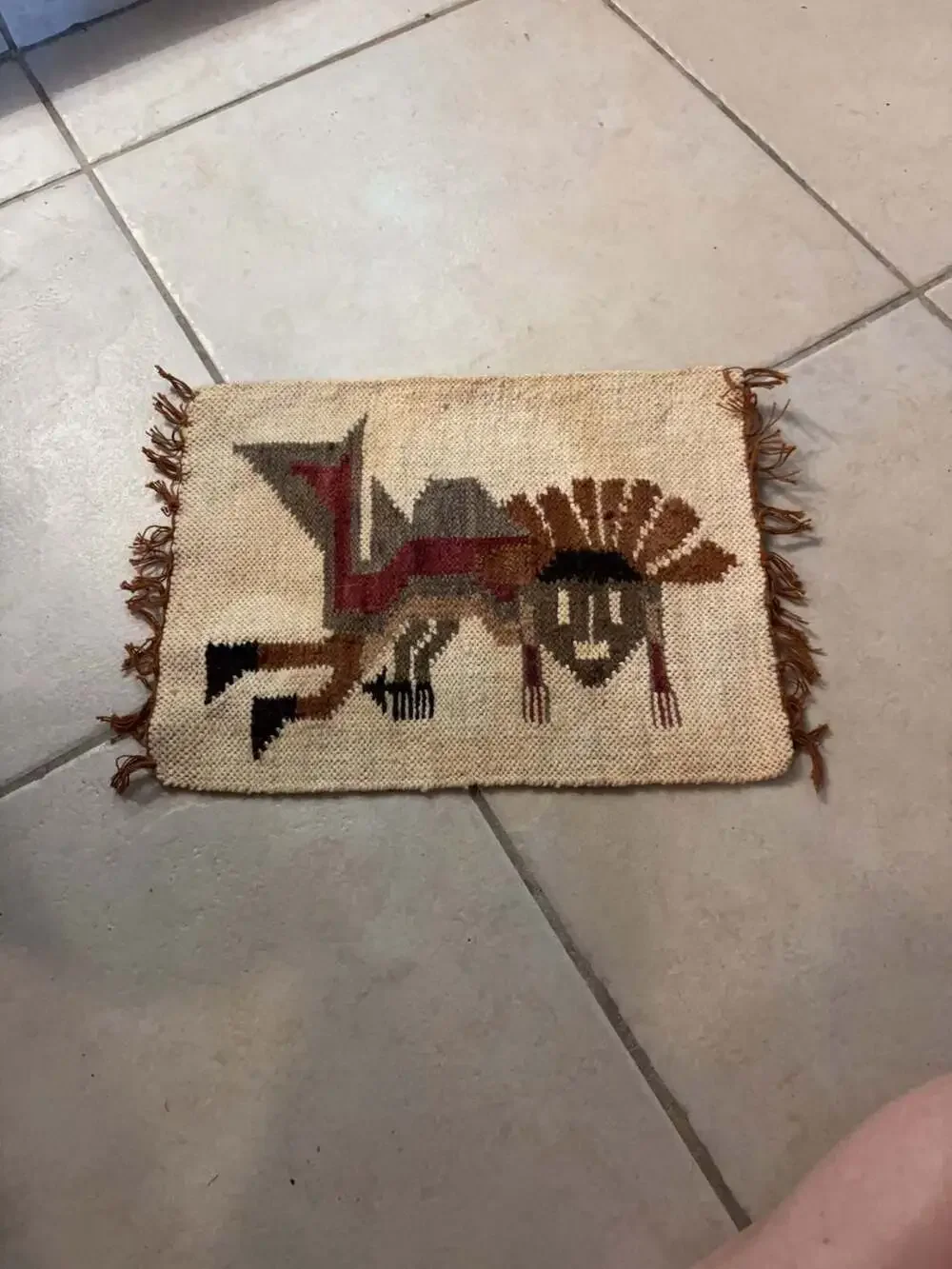Antique 19c Southwestern Native American Style Woven Small Tapestry Mat Kneeling